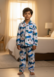Snowy Slopes Kids Flannel Nightsuit - CuddlesClothing