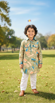 Boys Multi-Color Paint Stroke Pathani Kurta Pajama - CuddlesClothing