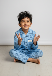 Personalized Light Blue Sailboat Cotton Nightsuit for Boys - CuddlesClothing