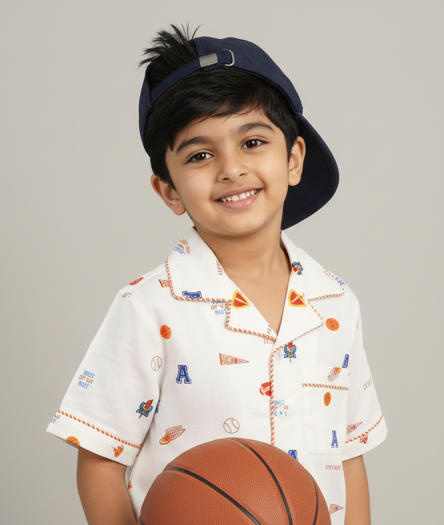 Organic Cotton Basketball Print Kids Nightsuit - CuddlesClothing