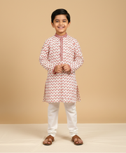 Handcrafted Block Print Cotton Kurta Pajama with Thread Embroidery - CuddlesClothing