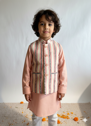 Kids Peach Nehru Jacket Set - Indian Ethnic Wear - CuddlesClothing