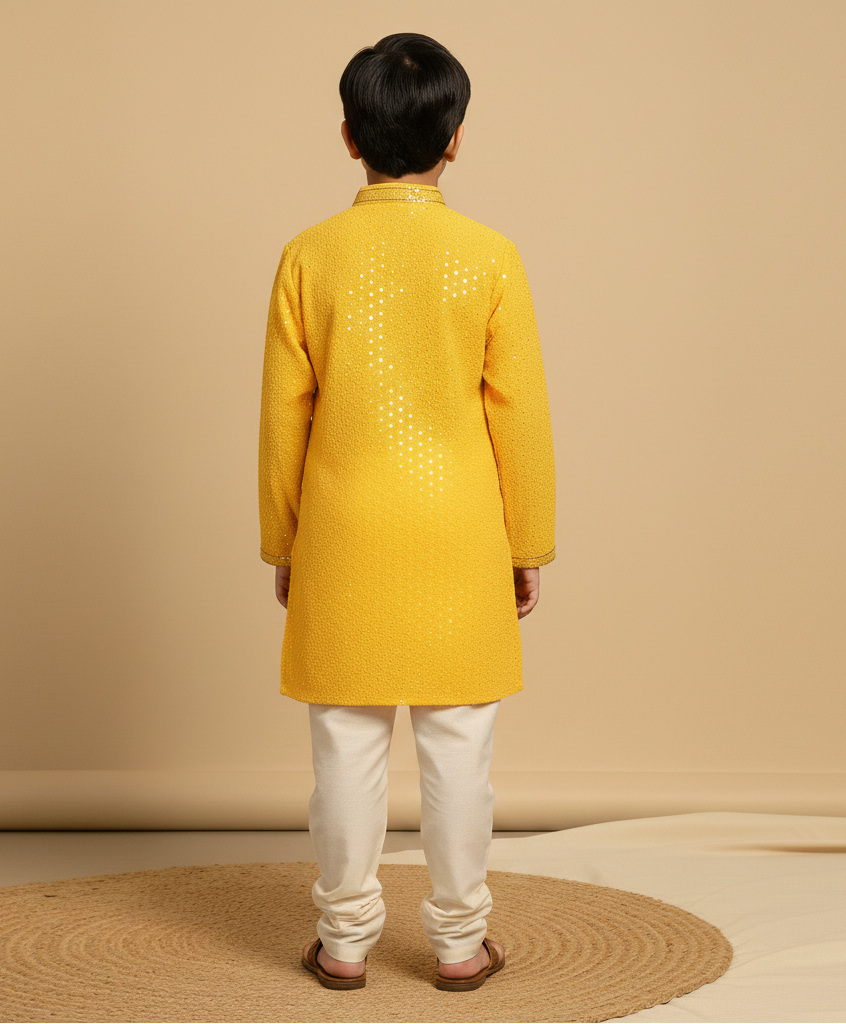 Cotton Rayon Kurta Pajama Set with Sequin Detailing for Boys - CuddlesClothing