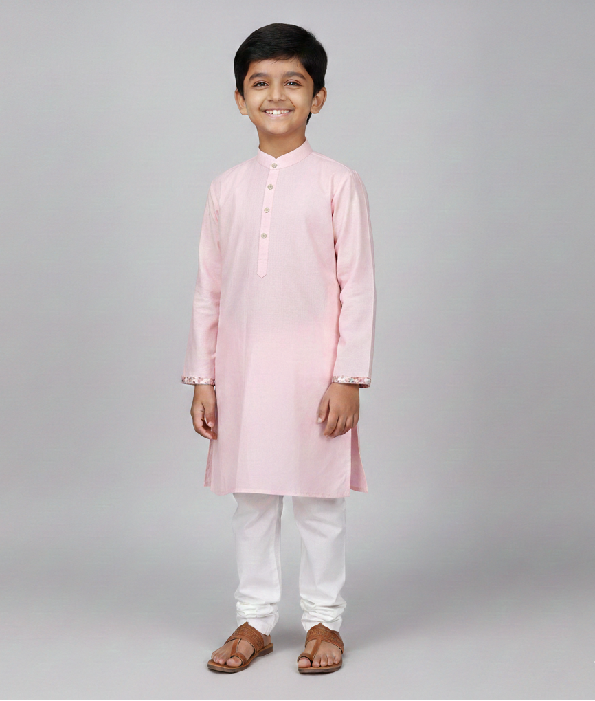 Soft Cotton Poplin Baby Pink Kurta Pajama Set for Boys - CuddlesClothing