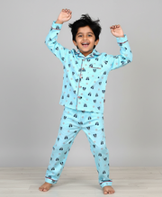 Boys Light Blue Mickey Mouse Print Cotton Nightsuit - CuddlesClothing