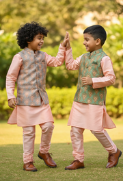Printed Organza Jawahar Jacket Set For Boys - CuddlesClothing