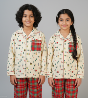 Winter Village Print Kids Flannel Nightsuit - CuddlesClothing