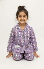 Load image into Gallery viewer, Purple Cotton Panda Print Kids Nightsuit - CuddlesClothing