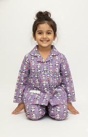 Purple Cotton Panda Print Kids Nightsuit - CuddlesClothing