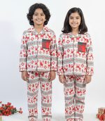 Load image into Gallery viewer, Reindeer Print Kids Flannel Nightsuit - CuddlesClothing