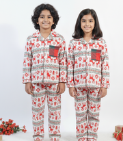 Reindeer Print Kids Flannel Nightsuit - CuddlesClothing