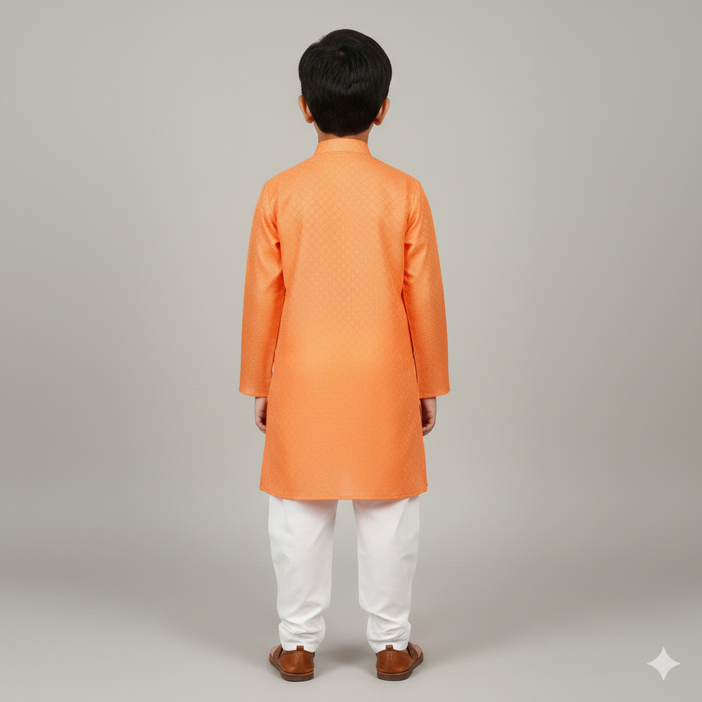 Brocade Silk Kurta Pajama with Pleated Neck Design for Boys - CuddlesClothing
