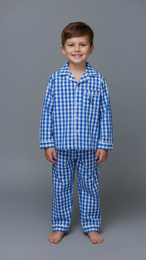 Classic Blue Check PJ Set - CuddlesClothing
