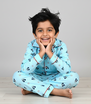 Boys Light Blue Mickey Mouse Print Cotton Nightsuit - CuddlesClothing
