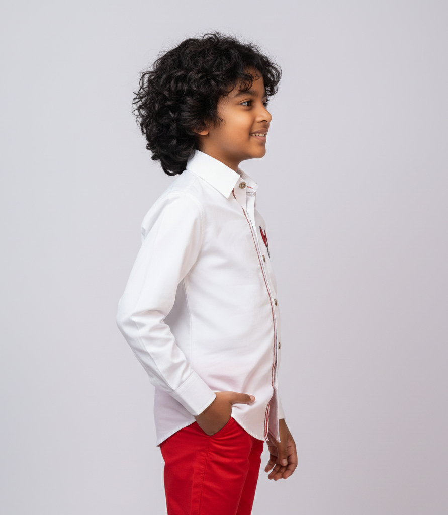 Boys White Mickey Mouse Patch Cotton Shirt - CuddlesClothing