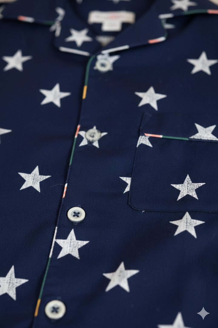 Boys Navy Blue Star Print Cotton Nightsuit - CuddlesClothing