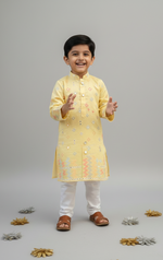 Load image into Gallery viewer, Boys Yellow Mirror Work Kurta Set - Festive Indian Ethnic Wear - CuddlesClothing