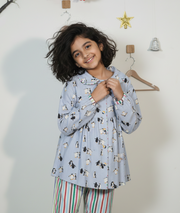 Girls Light Blue Penguin Flannel Nightsuit Set - CuddlesClothing