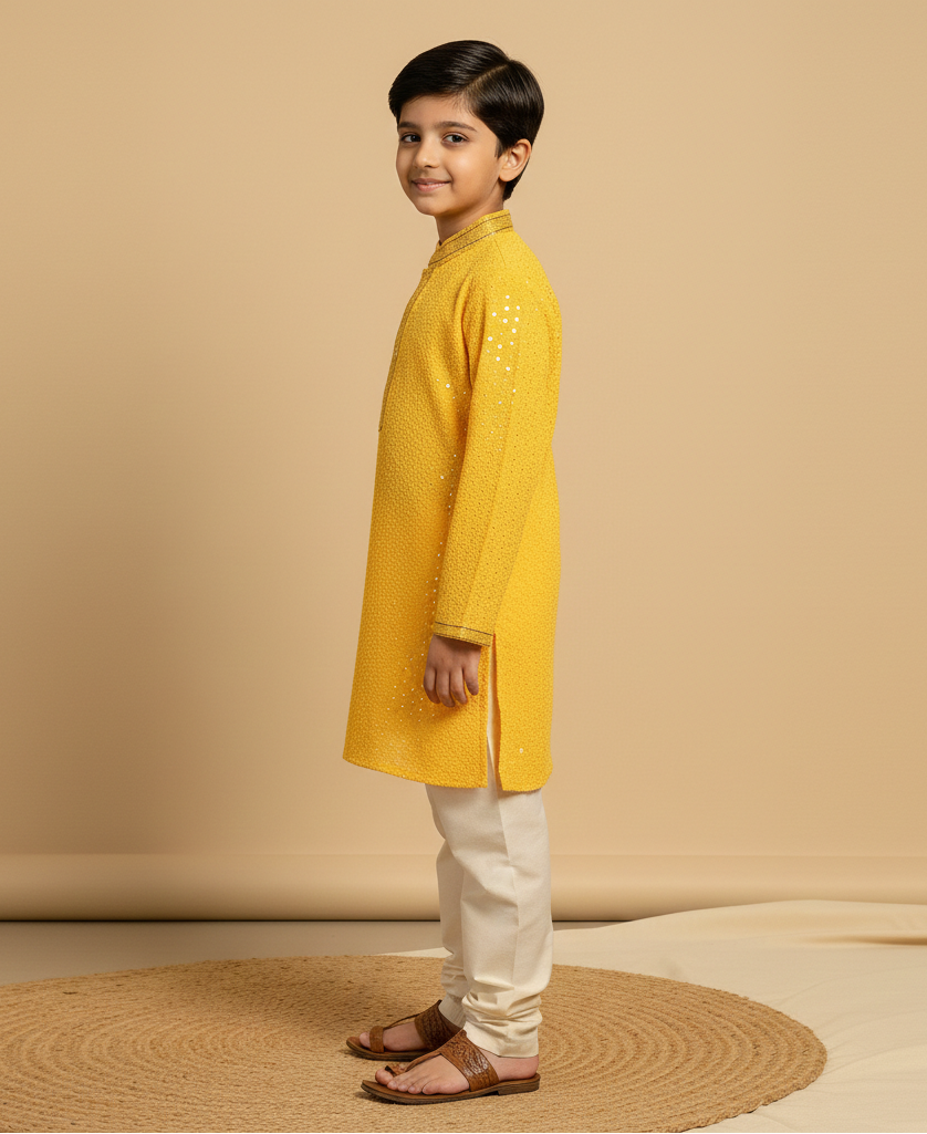 Cotton Rayon Kurta Pajama Set with Sequin Detailing for Boys - CuddlesClothing