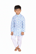 Load image into Gallery viewer, Boys Blue Tractor Print Cotton Kurta Set - CuddlesClothing