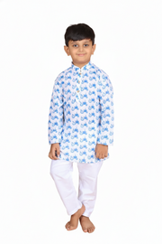 Boys Blue Tractor Print Cotton Kurta Set - CuddlesClothing