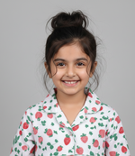 Load image into Gallery viewer, White &amp; Red Strawberry Print Cotton Nightsuit - CuddlesClothing