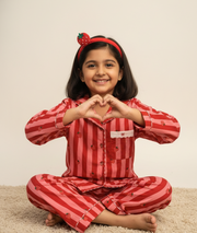 Girls' Pink & Red Strawberry Stripe Nightsuit - CuddlesClothing