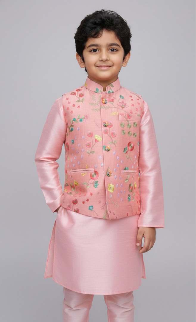 Gulraaj Kurta Set – Blush Pink Embroidered Jacket Set - CuddlesClothing