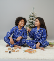 Blue Snowflake Print Kids Flannel Nightsuit - CuddlesClothing