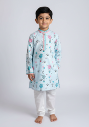 Boys Light Blue Panda Print Cotton Kurta Set - CuddlesClothing