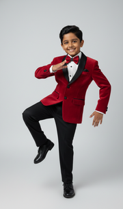 Boy's 4 pc Red Velvet Tuxedo - CuddlesClothing