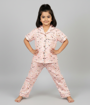 Kids Pink Farm Animals Print Cotton Nightsuit - CuddlesClothing
