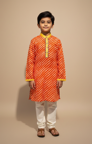 Boys Cotton Orange Leheriya Print Festive Kurta Set - CuddlesClothing