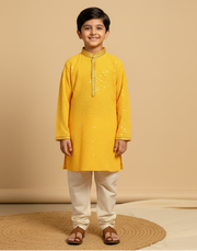 Cotton Rayon Kurta Pajama Set with Sequin Detailing for Boys - CuddlesClothing