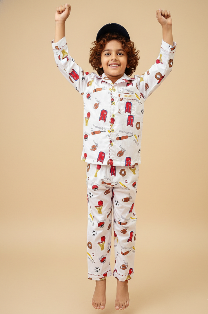 Boys Sports Print Cotton Nightsuit - CuddlesClothing