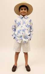 Load image into Gallery viewer, Boys' Blue Palm Tree Print Cotton Shirt - CuddlesClothing