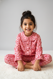 Pink Heart Print Kids Cotton Nightsui - CuddlesClothing