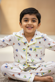 Superhero Print Multicolor Cotton Nightsuit for Boys - CuddlesClothing