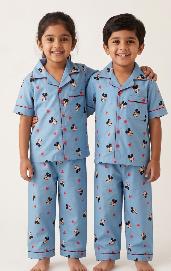 Mickey Hearts Cotton Poplin Kids Nightsuit Set