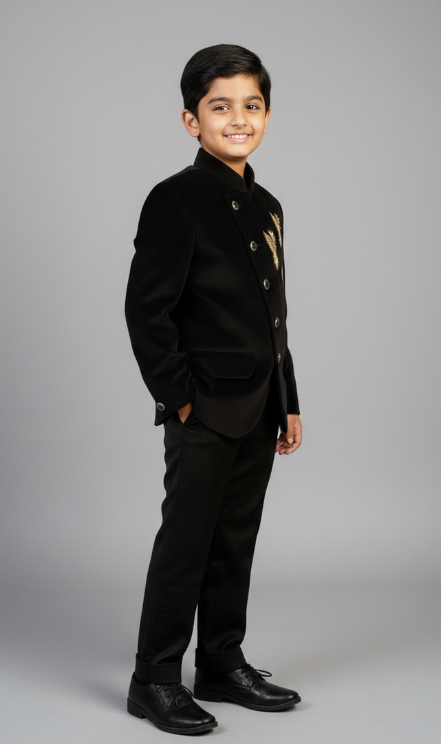 Boys' Black Velvet Jodhpuri Set - CuddlesClothing