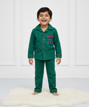 Boys Green Flannel Nightsuit with Plaid Pocket - CuddlesClothing