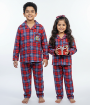 Santa & Snowman Patch Checkered Flannel Nightsuit - CuddlesClothing