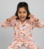 Load image into Gallery viewer, Kids Peach Safari Print Cotton Nightsuit - CuddlesClothing