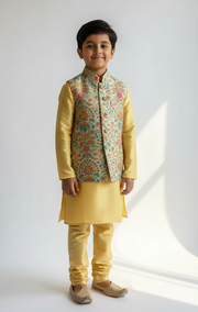Boys Silk Embroidered Jacket & Kurta Set - CuddlesClothing