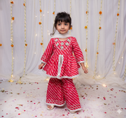 Girls Rani Pink Leheriya Sharara Set - CuddlesClothing