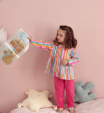Load image into Gallery viewer, Vibrant Multi-Color Striped Girl's Peplum Nightsuit - CuddlesClothing