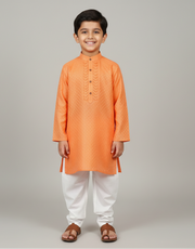 Brocade Silk Kurta Pajama with Pleated Neck Design for Boys - CuddlesClothing