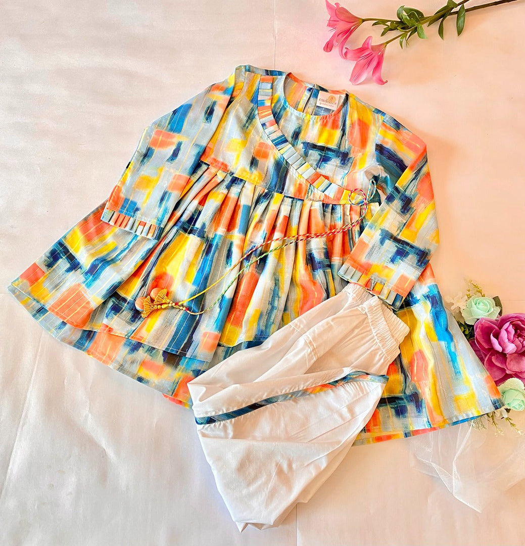 Girls Abstract Muslin Angrakha & Dhoti Set - CuddlesClothing