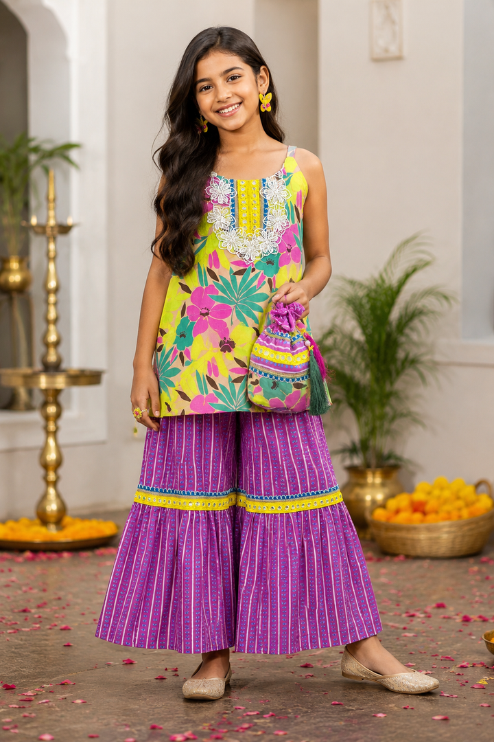 Tropical Bloom Cotton Sharara Set for Girls