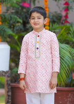 Load image into Gallery viewer, Boys Peach Chikankari Floral Kurta - CuddlesClothing